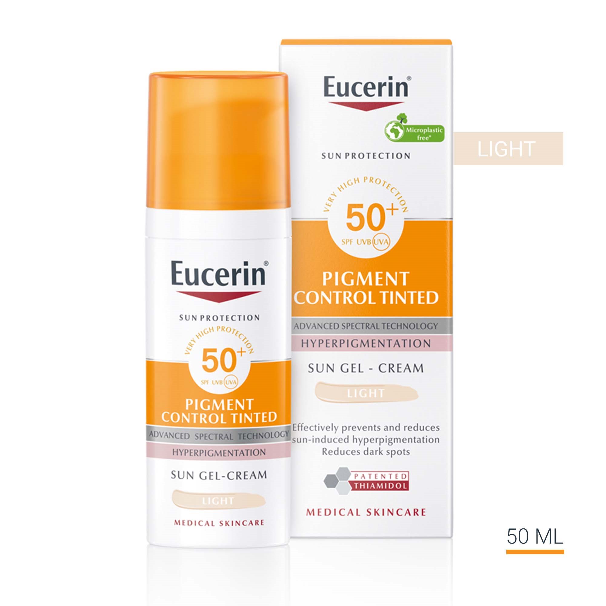 Eucerin® Оцветен слънцезащитен гел-крем за лице PIGMENT CONTROL SPF50+Светъл нюанс