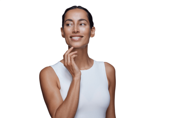 woman smiling on a white background