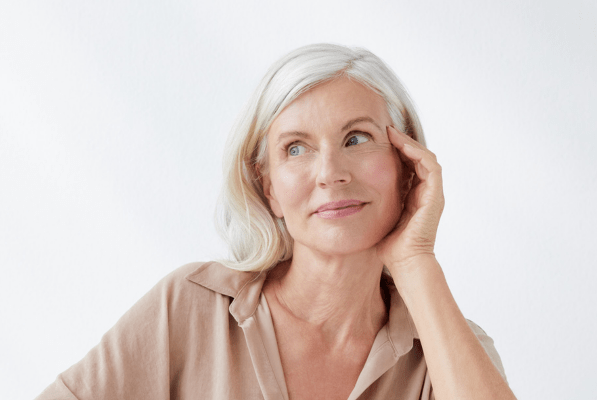 older woman with neck wrinkles
