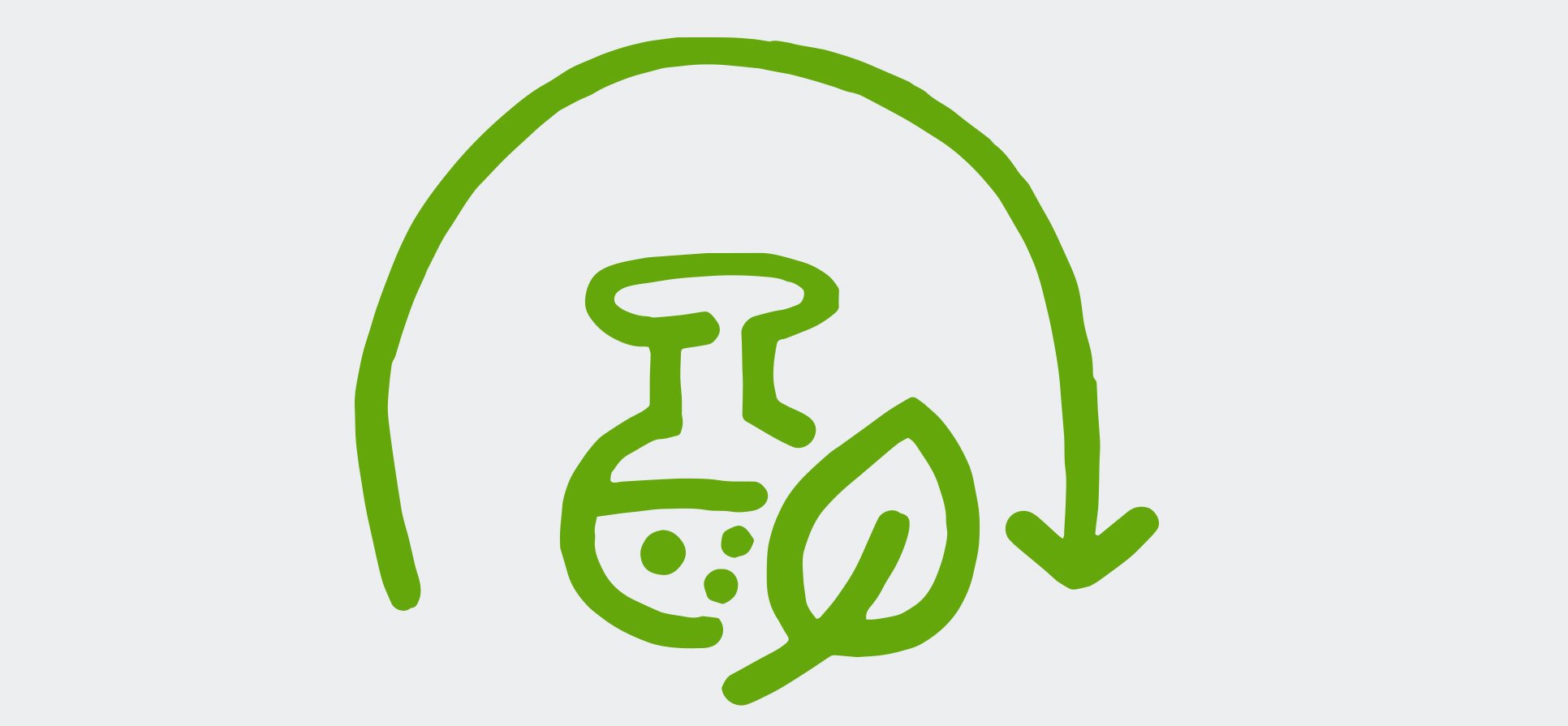 Ilustrowana ikona przedstawia strzałkę tworzącą półkole wokół liścia i zlewki