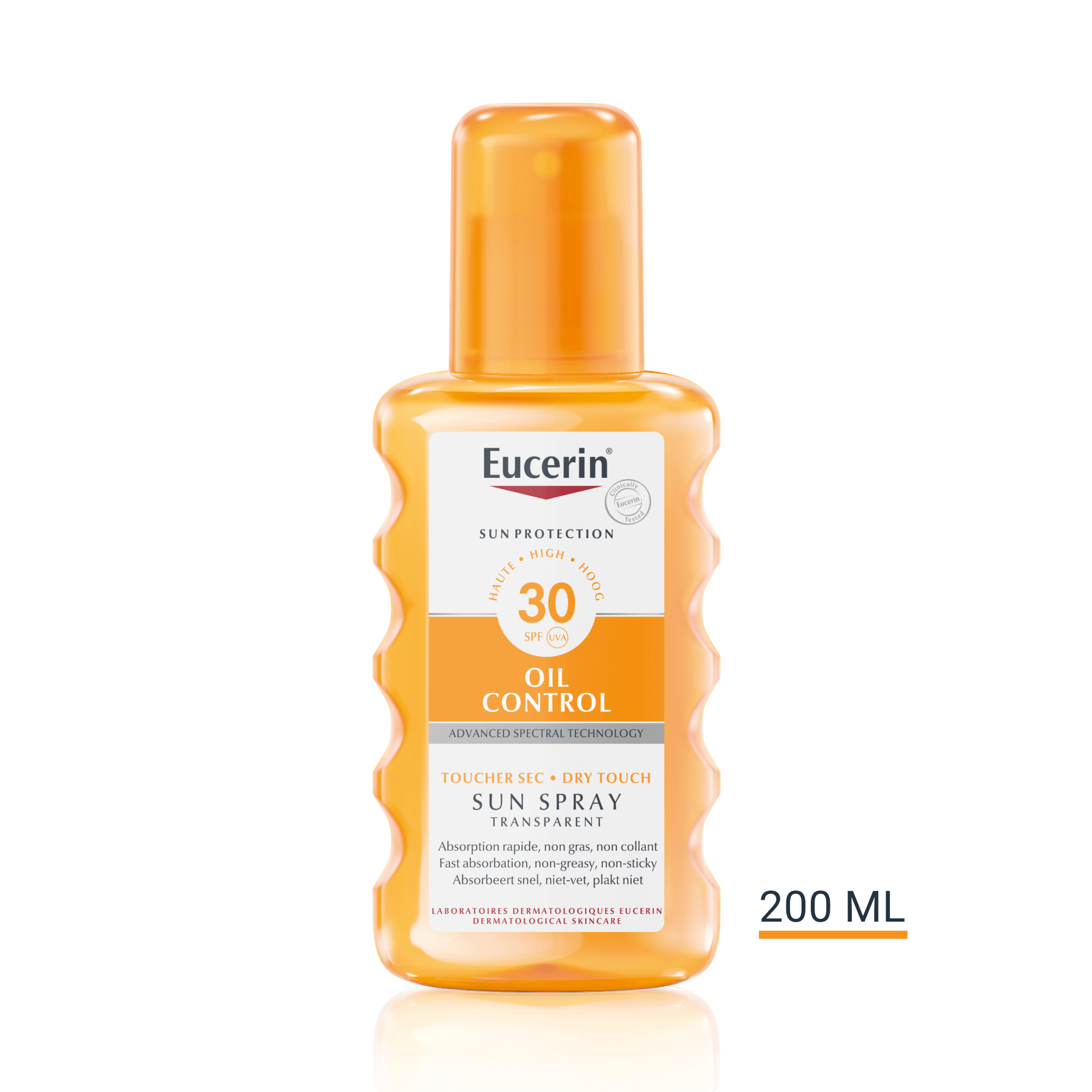 Produktbild med förpackningsstorlek Eucerin Sun Transparent Spray SPF 30