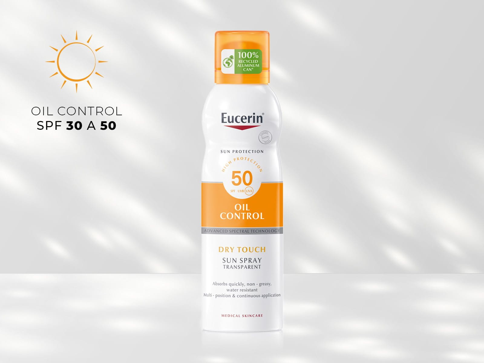 Transparentný sprej aerosól na opaľovanie Dry Touch Oil Control SPF 50