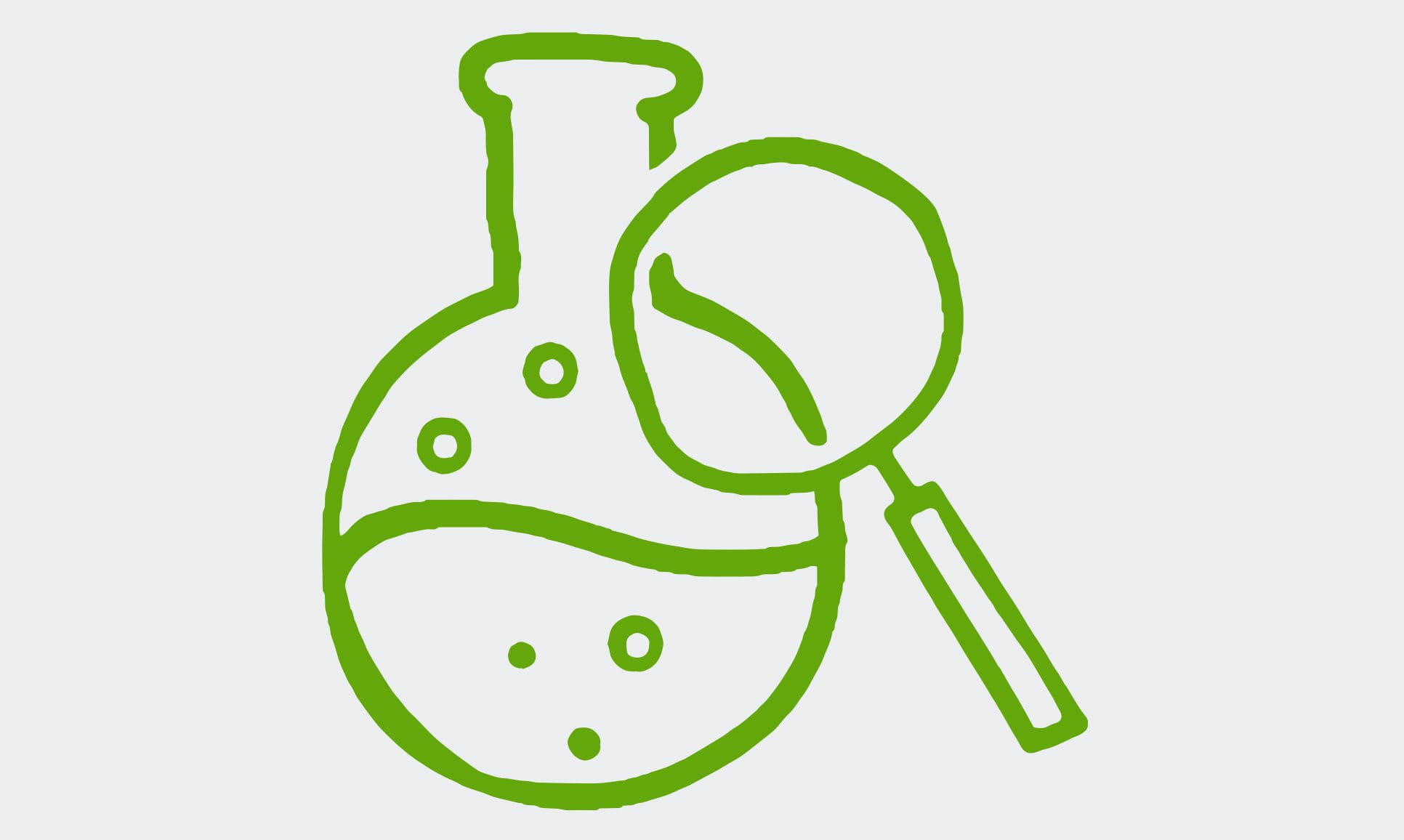 Abstract green illustration of a magnifying glass examining a glass vial