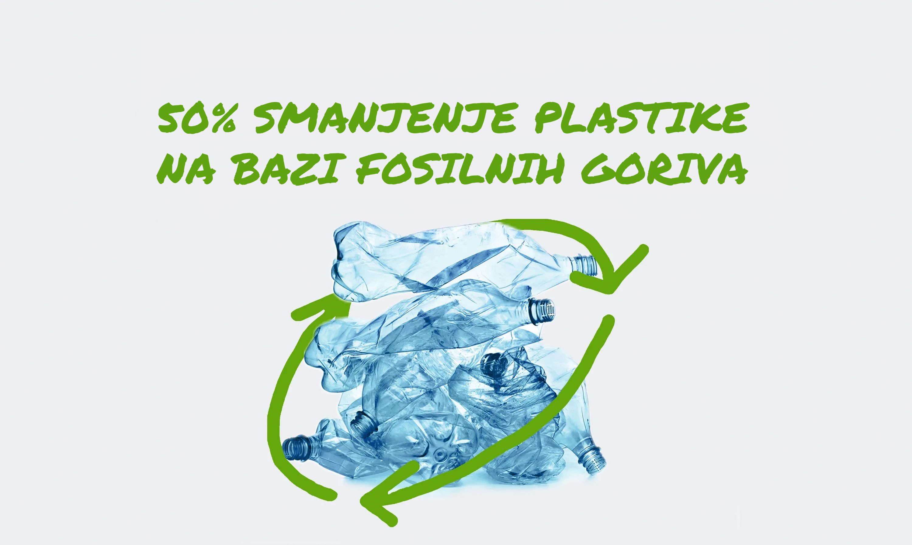 A stack of discarded plastic bottles encircled by a stylized recycling symbol