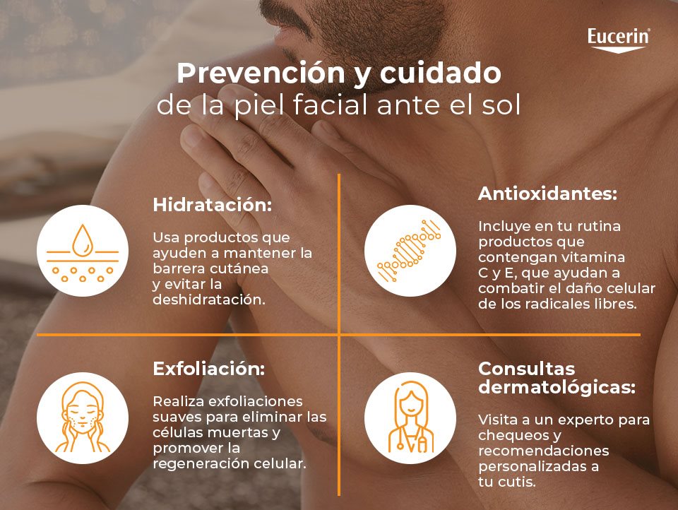 Persona minimizando los efectos del sol en su cara