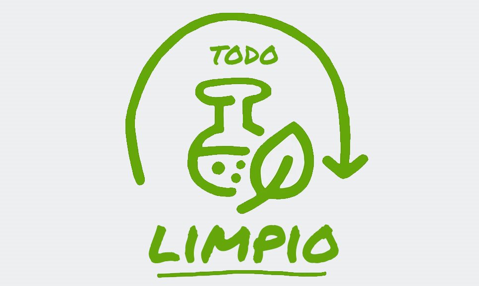 Un icono ilustrado muestra una flecha que forma un semicírculo alrededor de las palabras "All Clean", que aparece junto a una hoja y un vaso de precipitados.