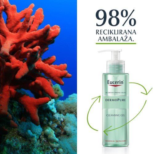 Pakovanja preparata za čišćenje kože iz Eucerin® DermatoCLEAN [HYALURON] linije su 98% reciklabilna