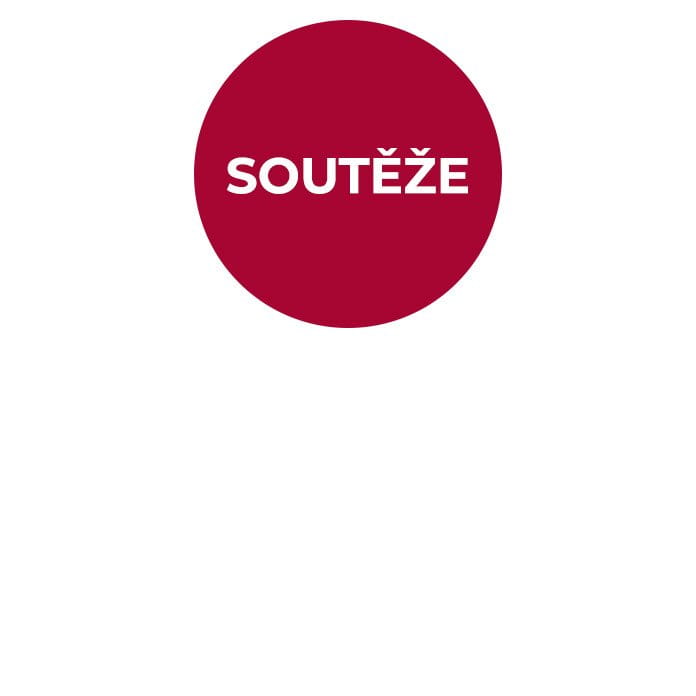 červené kolečko s bílým nápísem Soutěže