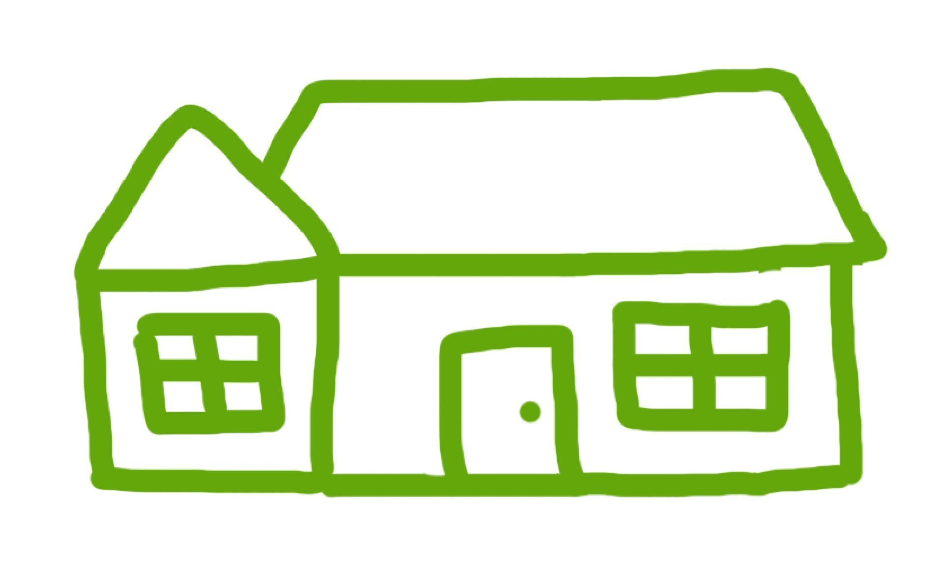 Abstrakt grön illustration av ett hus.