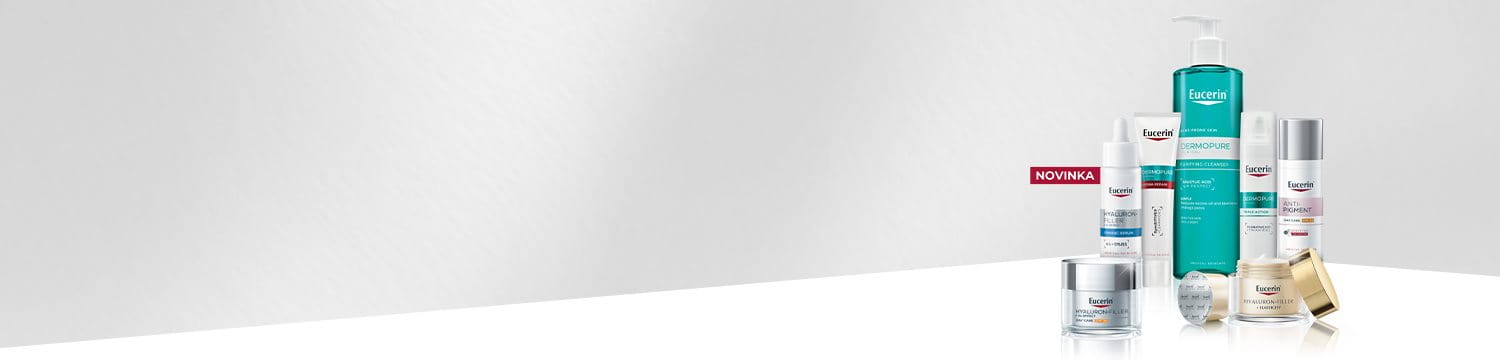 Produkty Eucerin na šedém pozadí