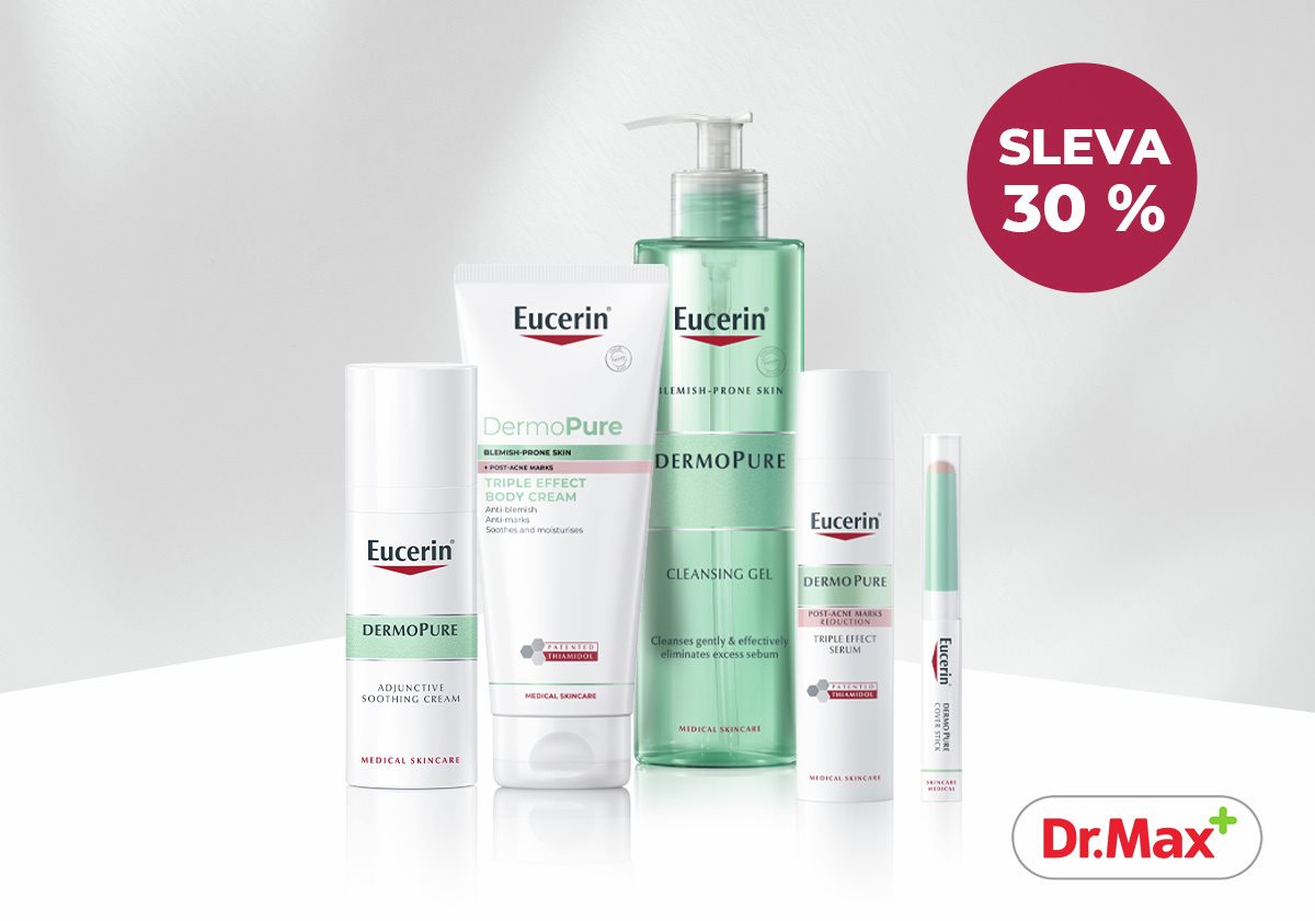 produkty Eucerin DermoPure a logo Dr. Max