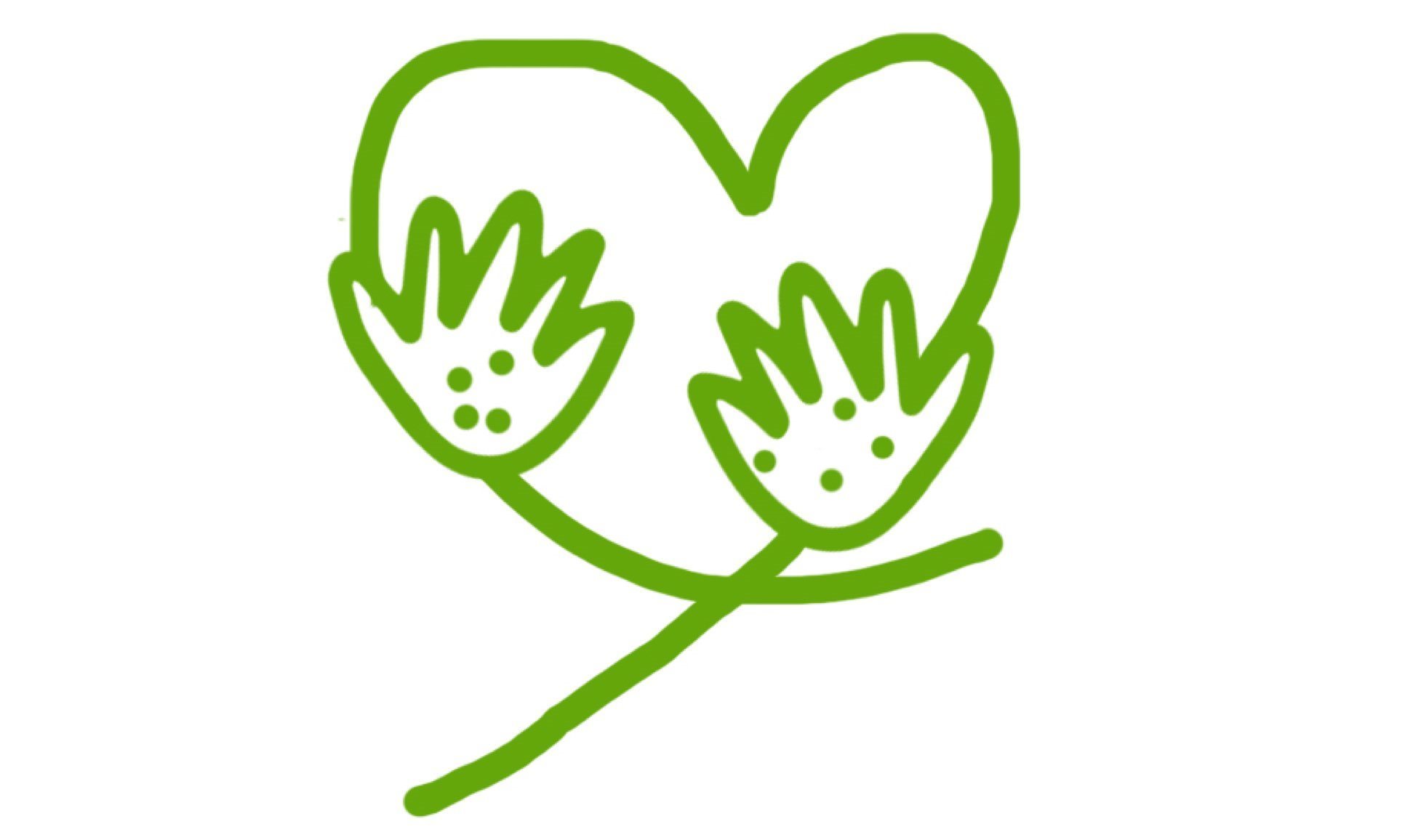 Abstrakt grön illustration med hjärta och händer
