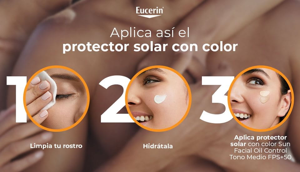 Persona aplicándose protector solar con color
