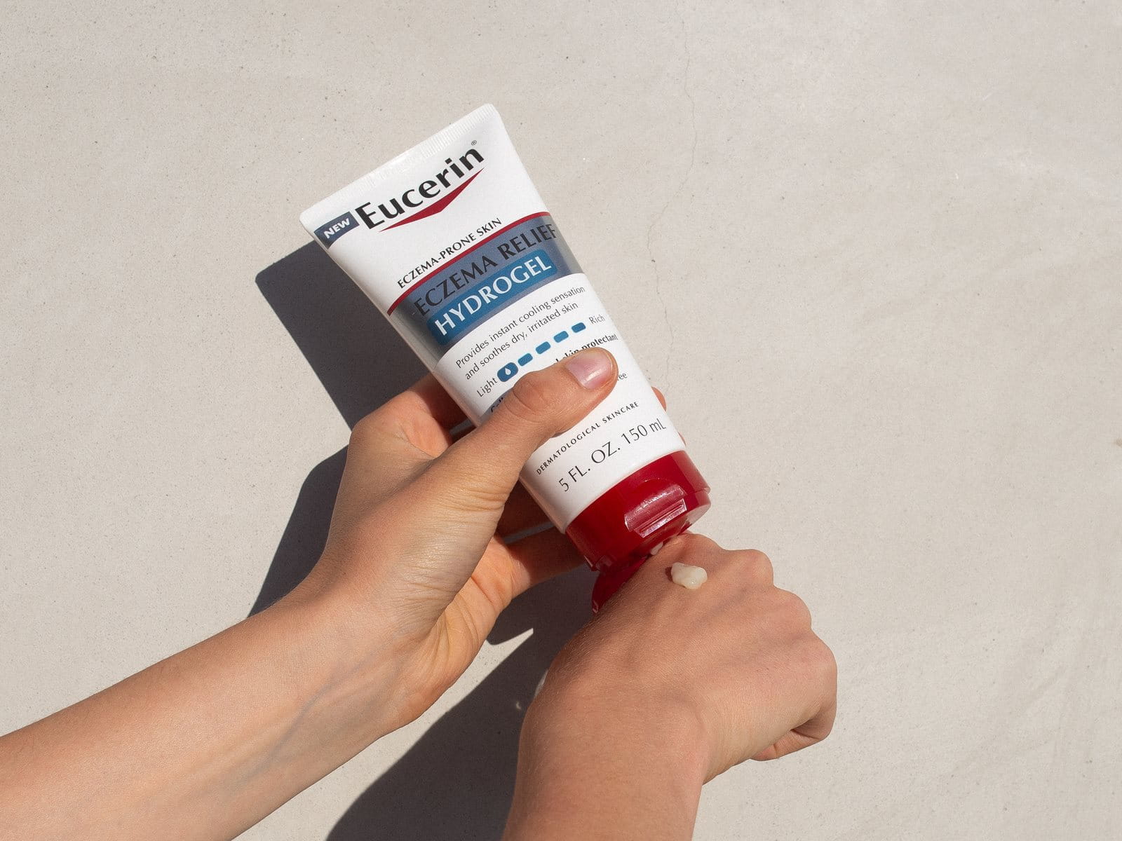 Eucerin Hydrogel being applied to hands