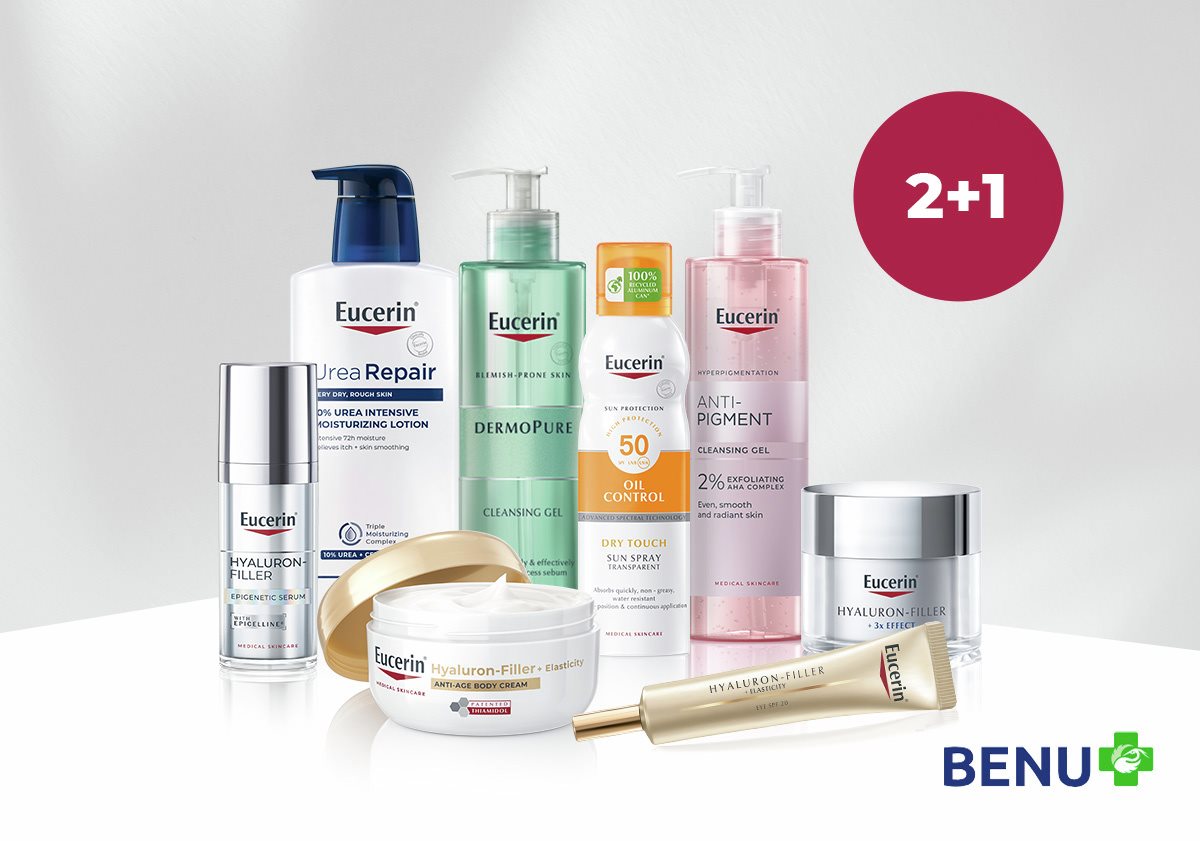 produkty Eucerin a logo Benu