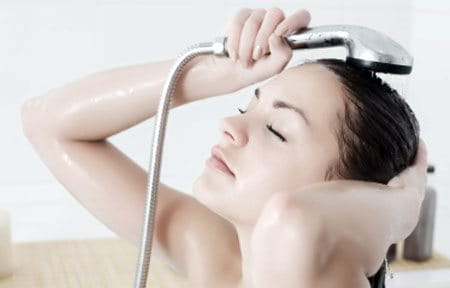 A woman washing her hair
