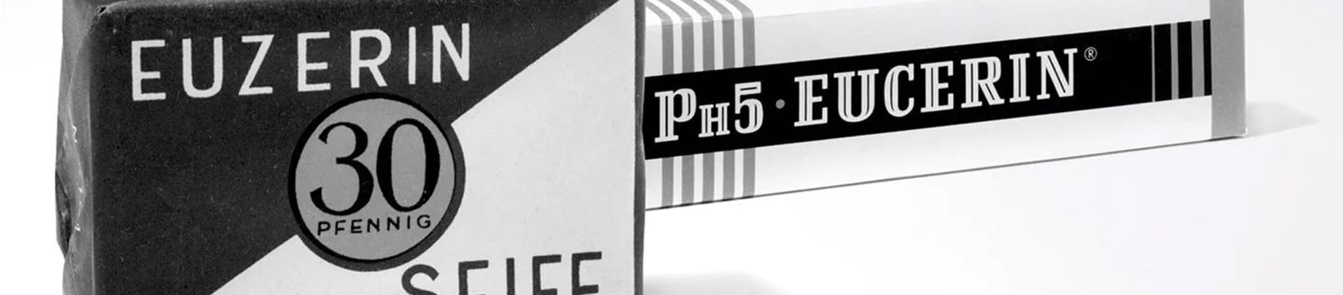 A view of a black and white Euzerin PH5 Seife Eucerin product against a white background.