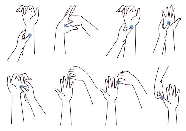 Illustration verschiedener Techniken für eine Handmassage