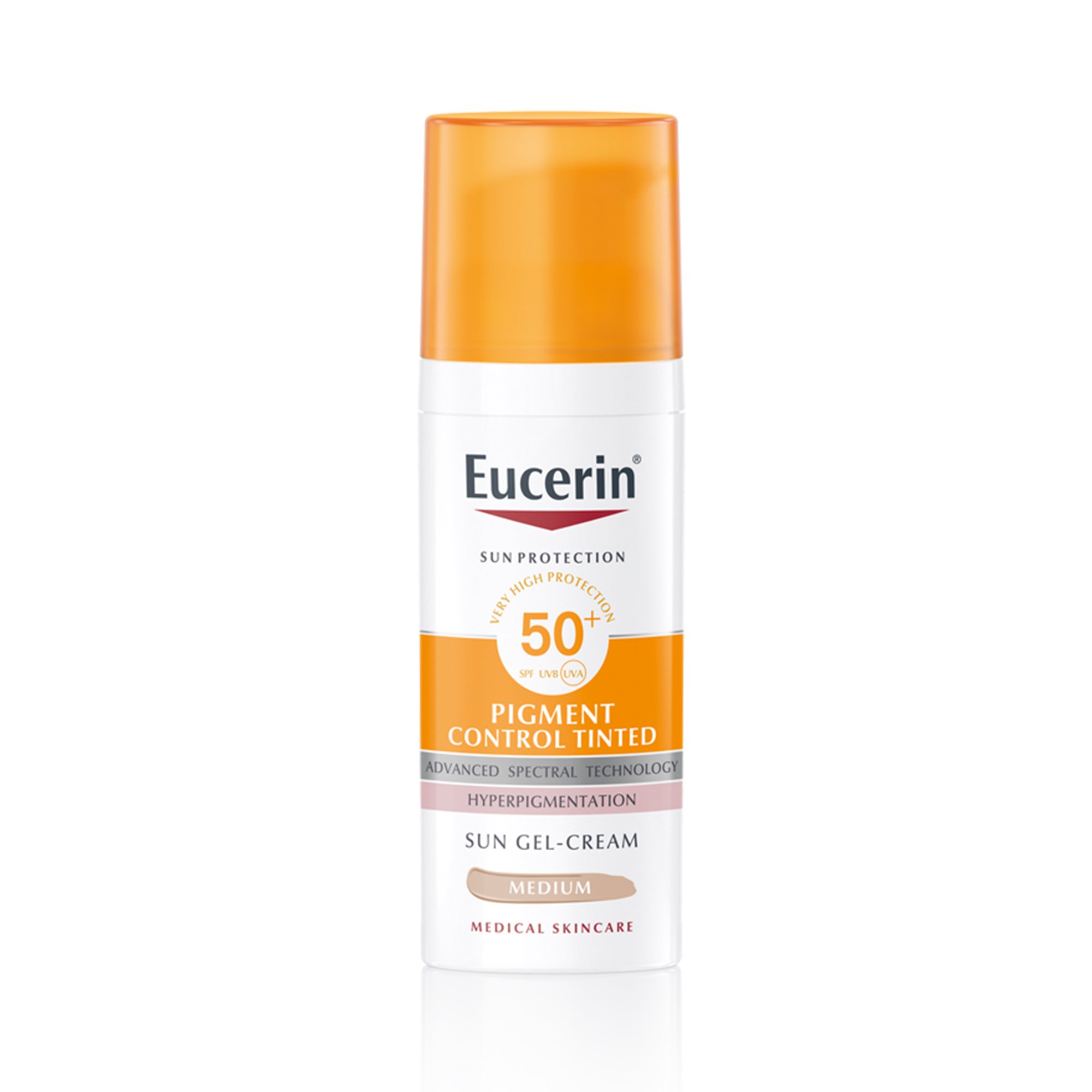 Eucerin Sun Protection Pigment Control Tinted Medium SPF 50+ ar vidēji gaišu toni