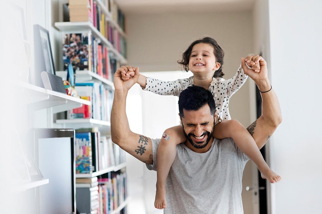 Father with daughter on his shoulders