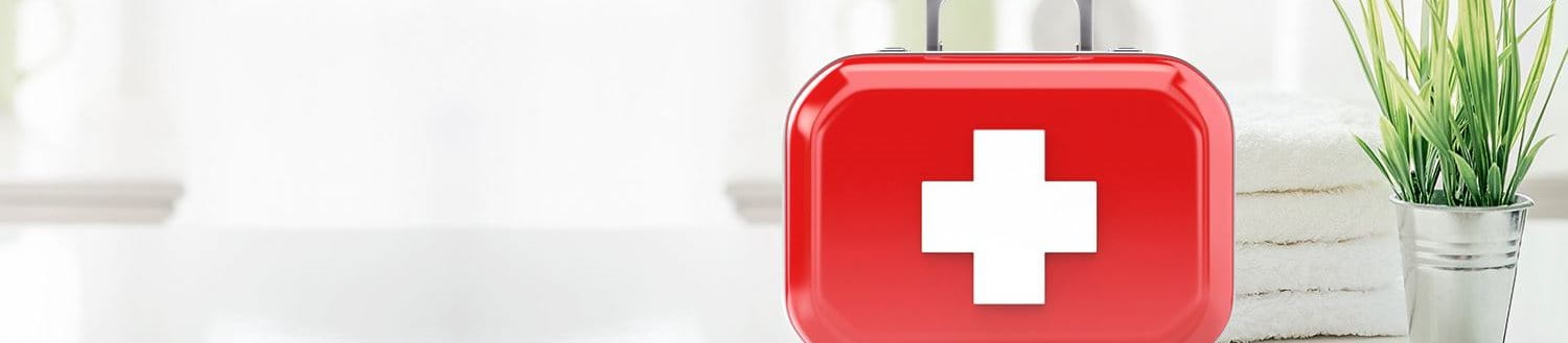 Erste Hilfe Koffer neben einer Pflanze