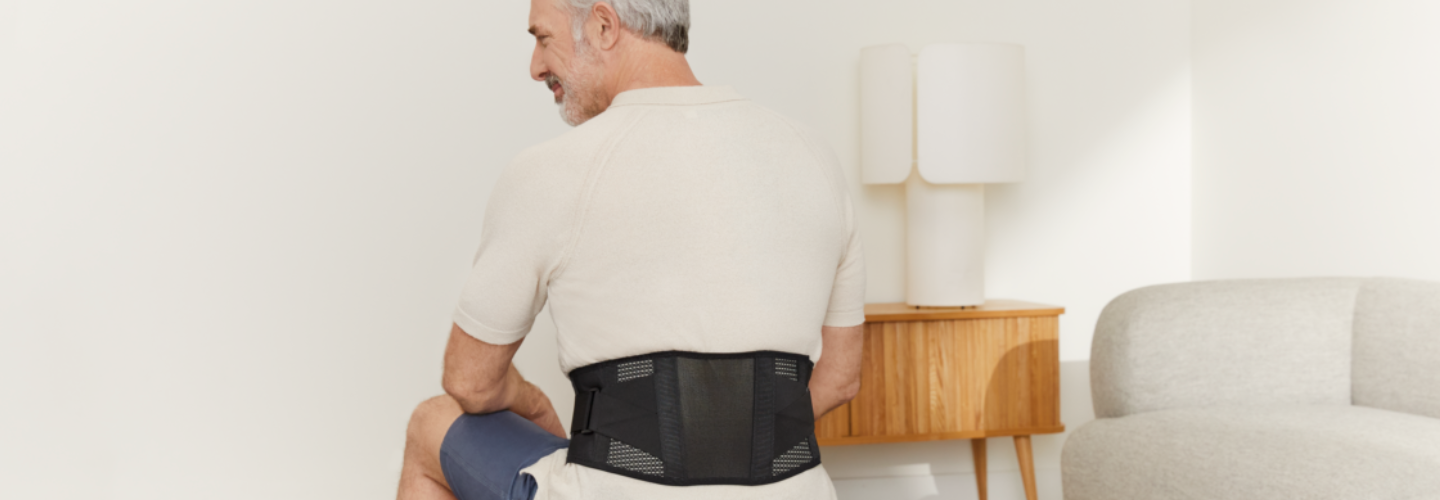 man wearing back support