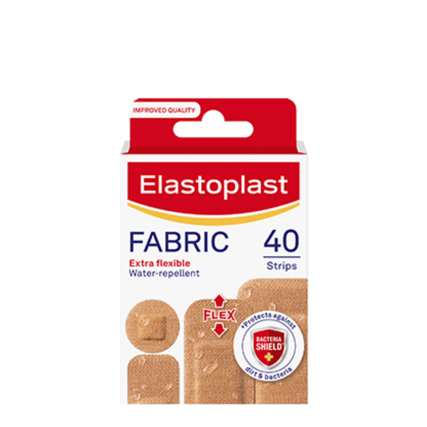 Packshot of Elastoplast Fabric 40 strips assorted