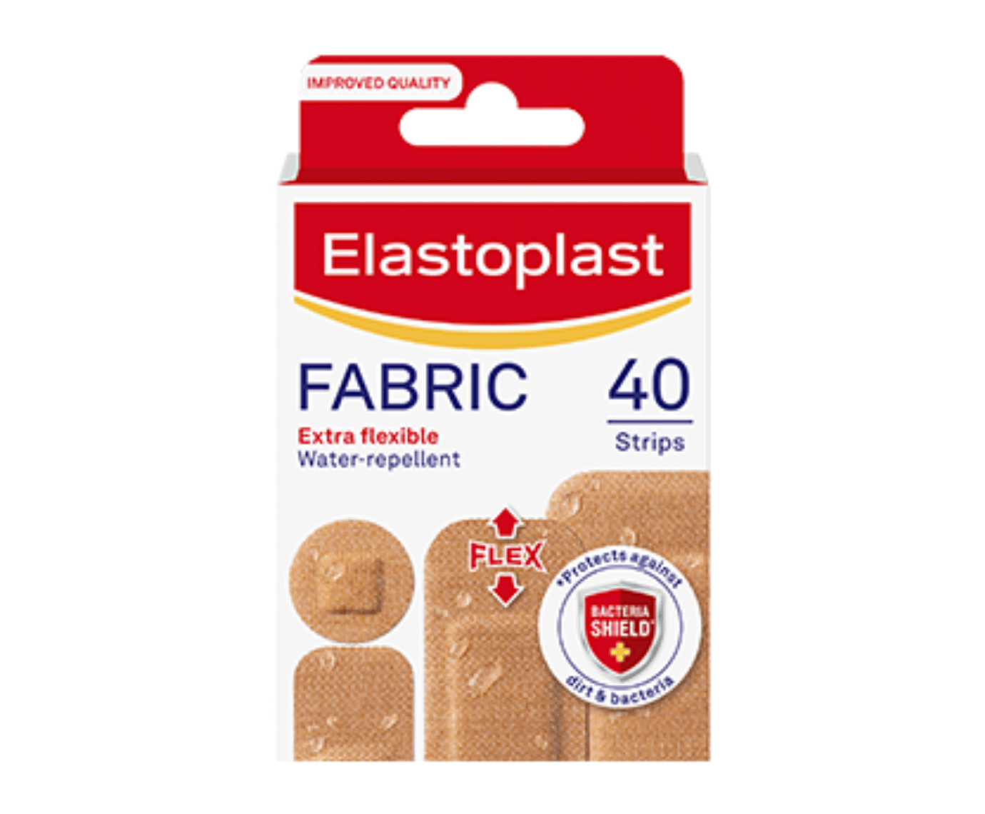 Packshot of Elastoplast Fabric 40 strips assorted
