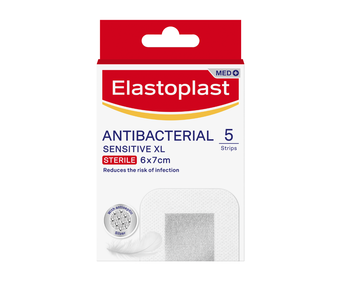 Packshot of Elastoplast Med Silver Sensitive plasters XL