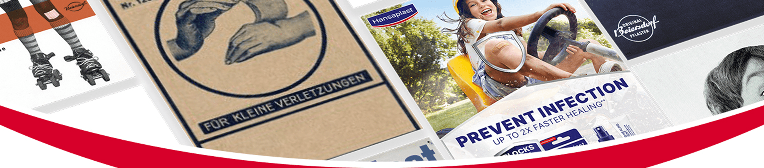 A compilation of Hansaplast ads throughout the last century is displayed.