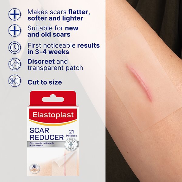 an infographic of elastoplast scar reducer patch benefits