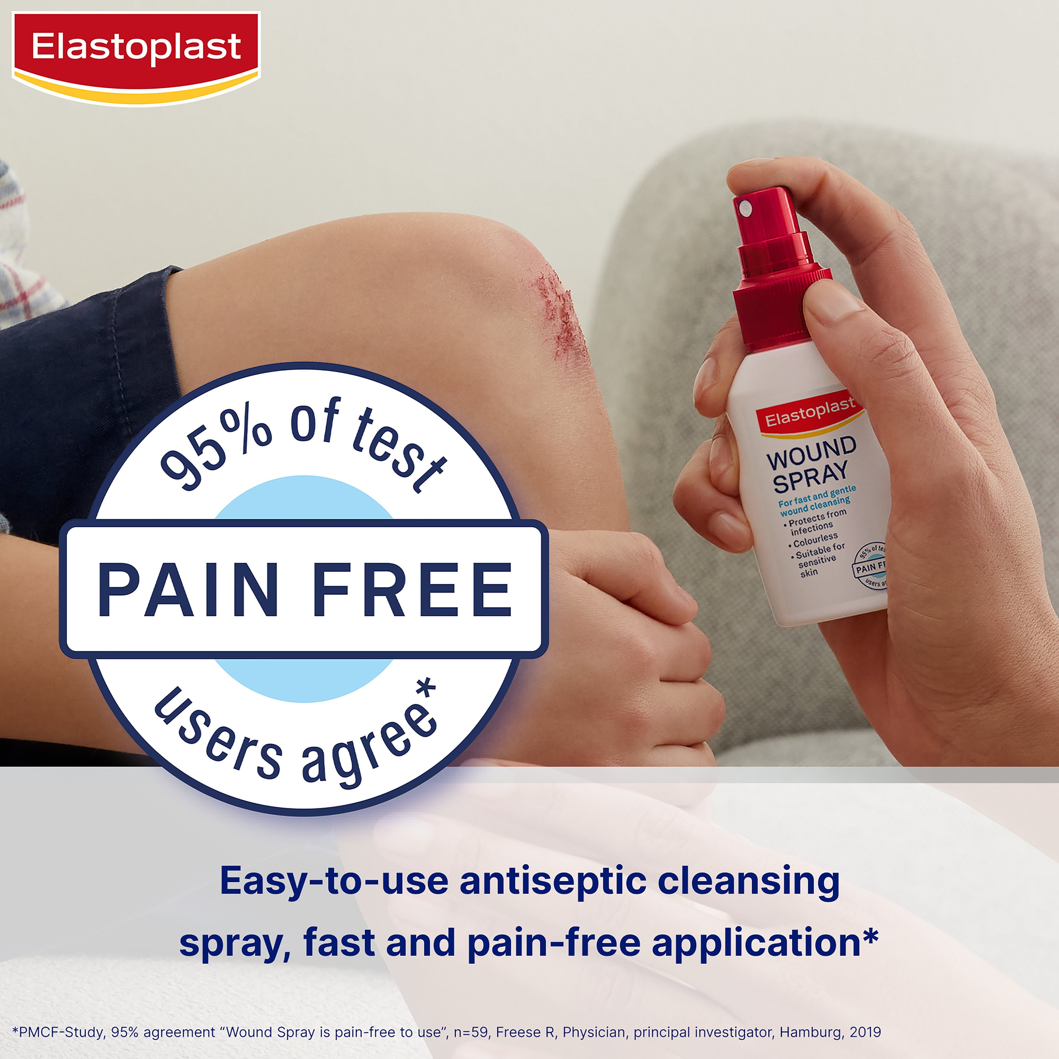 Elastoplast Wound Spray is easy-to-use antiseptic cleansing spray, fast and pain free applications