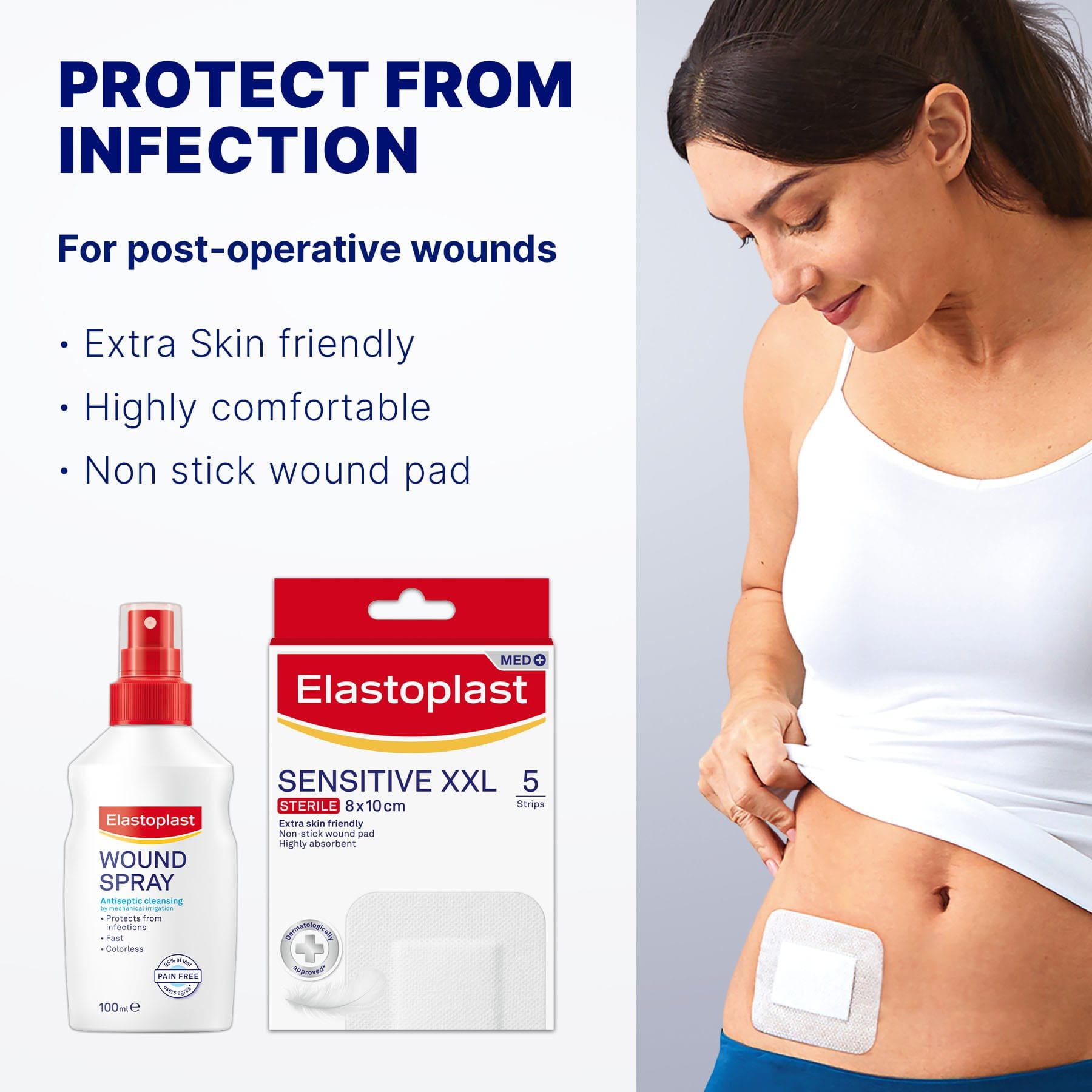 Person applying an Elastoplast dressing or large plaster to their foot.