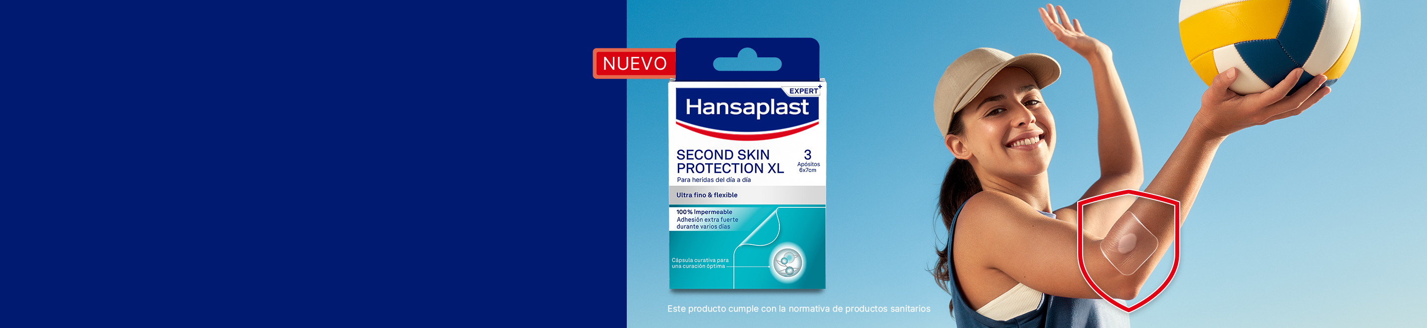 A boy is climbing a tree with a GREEN & PROTECT Plaster from Hansaplast on his knee.