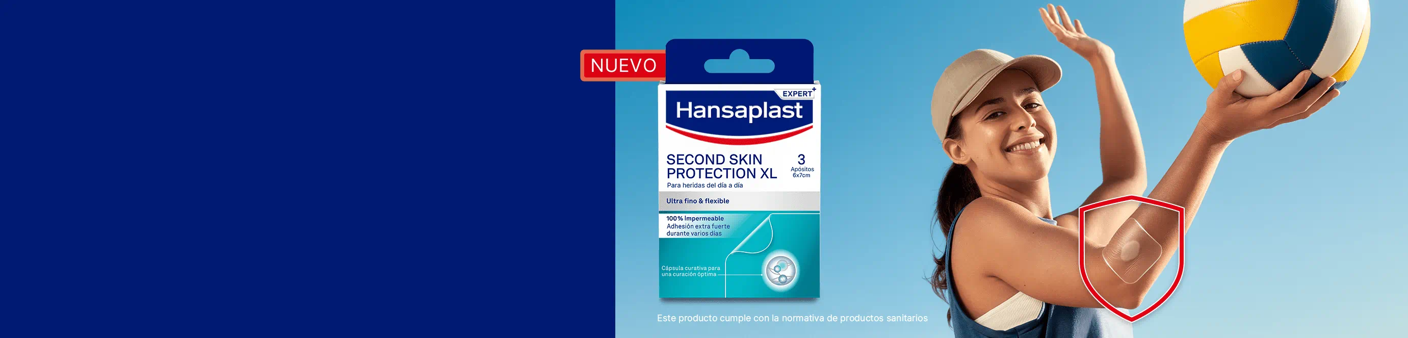 A boy is climbing a tree with a GREEN & PROTECT Plaster from Hansaplast on his knee.