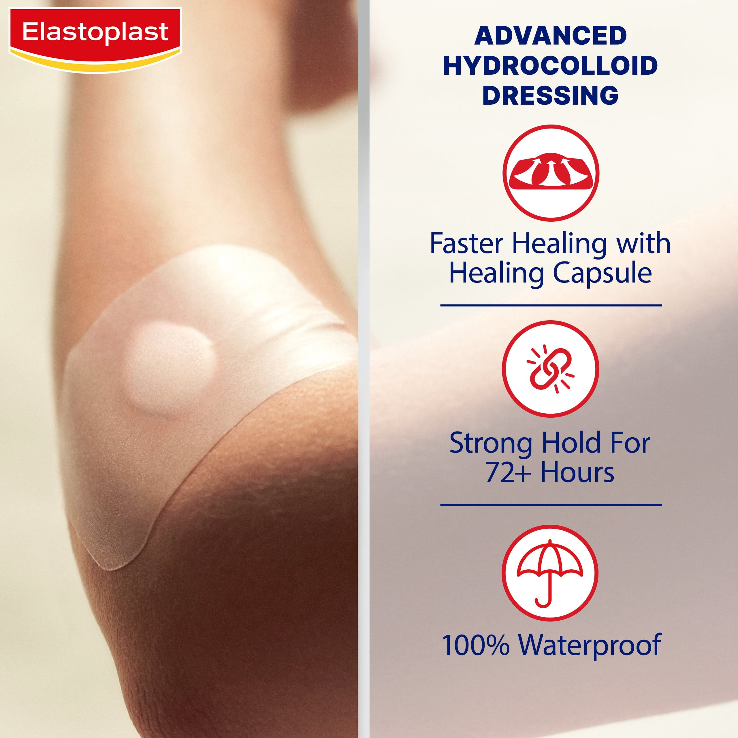 infographic of Elastoplast Second Skin product benefits